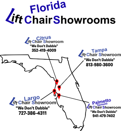 Tampa Lift Chair Showrooms' locations in Tampa, Largo, Citrus, & Pamletto. Find a lift chair near you